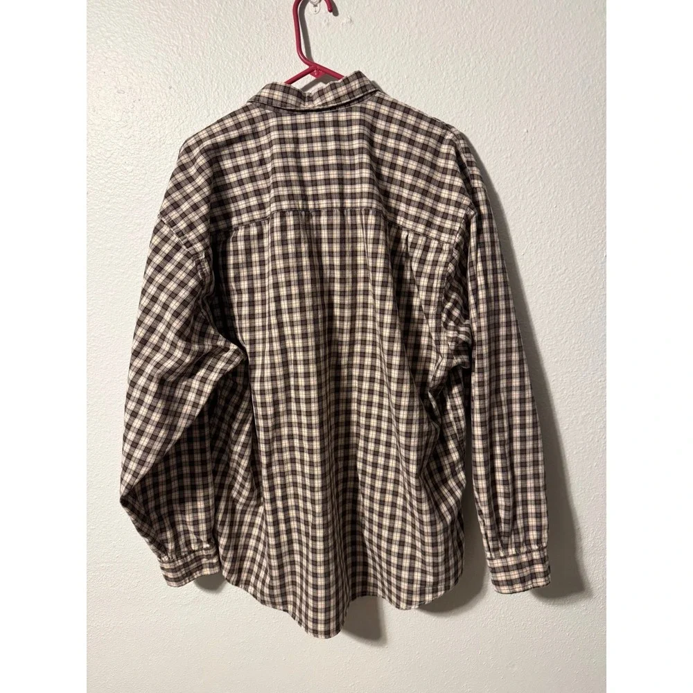 Eddie Bauer Mens XL Plaid Button Down Shirt Brown Tan Long Sleeve‎ 100% Cotton